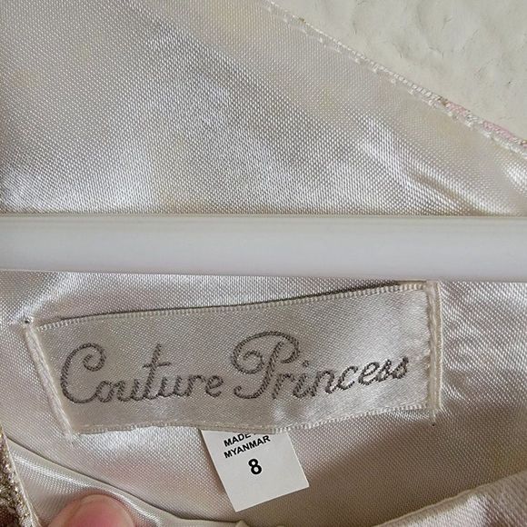 Couture Princess Girls Ivory Tulle Size 8 Pink-Gold Floral Brocade/rhinestone - Picture 4 of 7